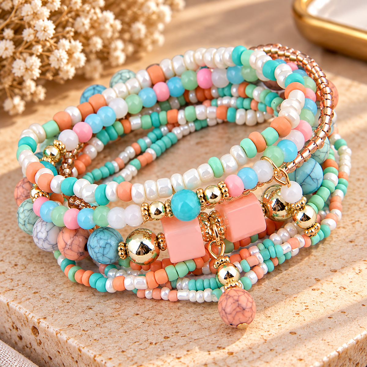 Blush Bohemian Charm Bracelet