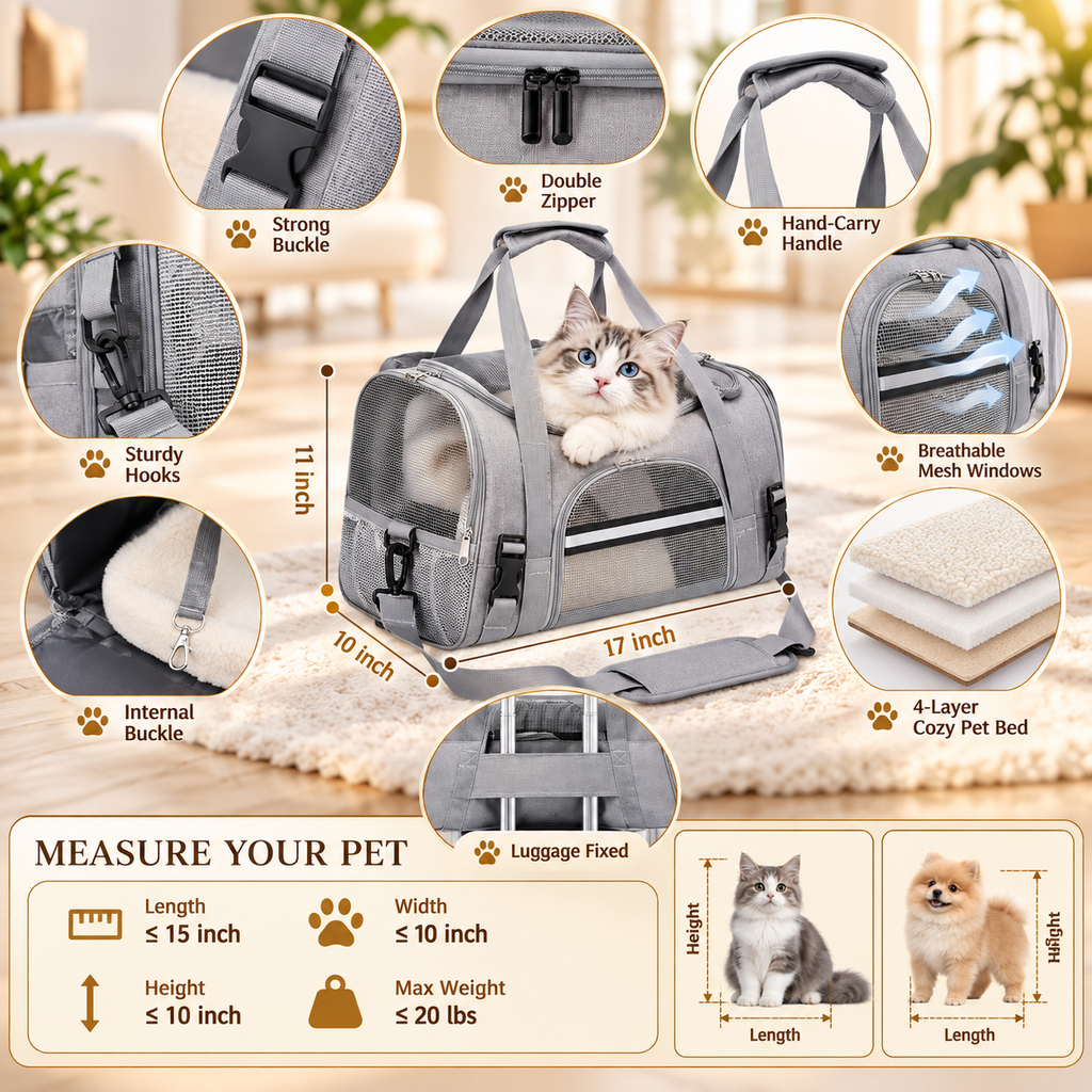 LuxePet Travel Carrier -Soft Airline-Approved Bag for Cats & Dogs