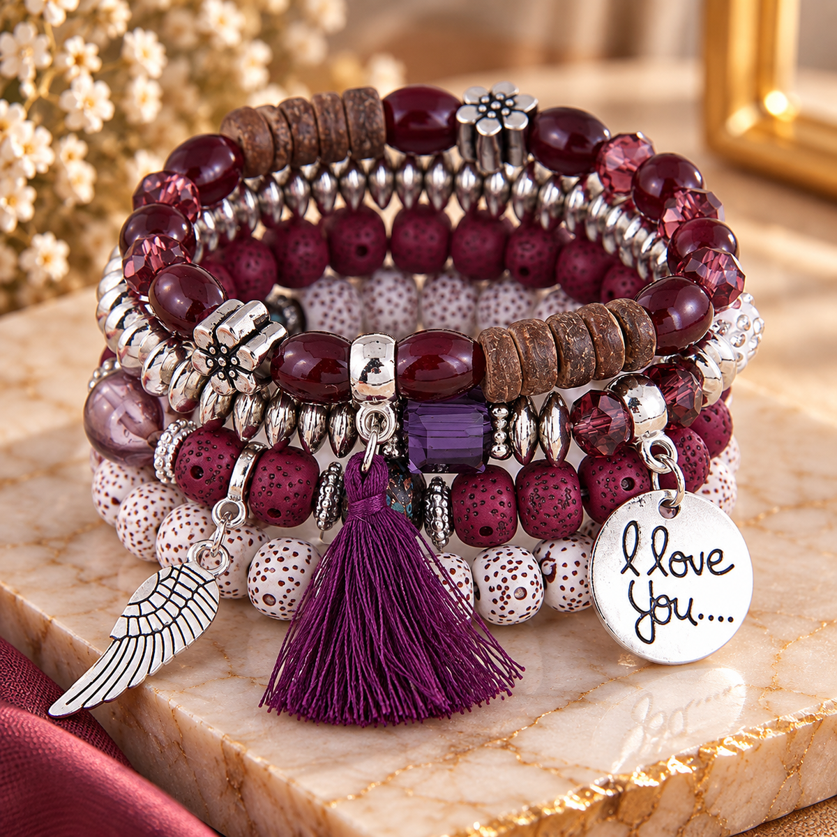 Blush Bohemian Charm Bracelet