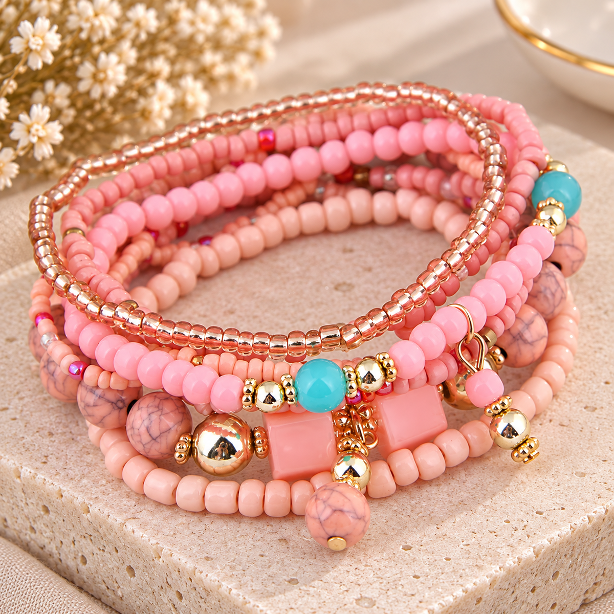Blush Bohemian Charm Bracelet