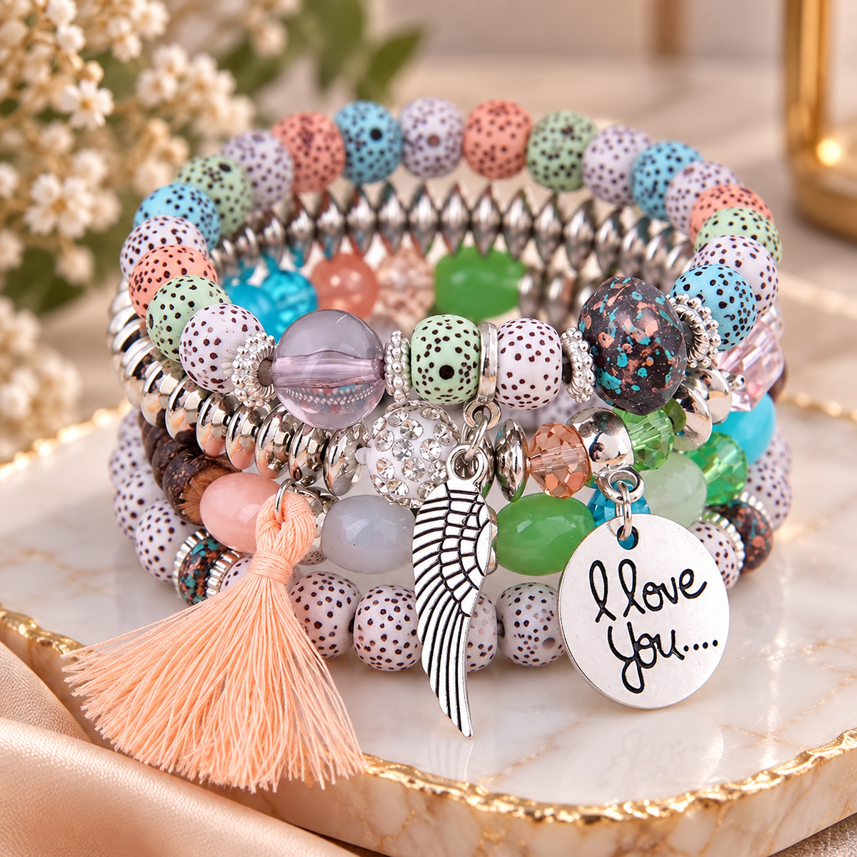 Blush Bohemian Charm Bracelet