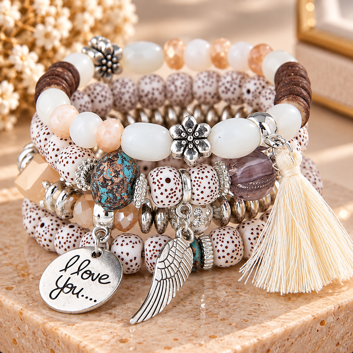 Blush Bohemian Charm Bracelet