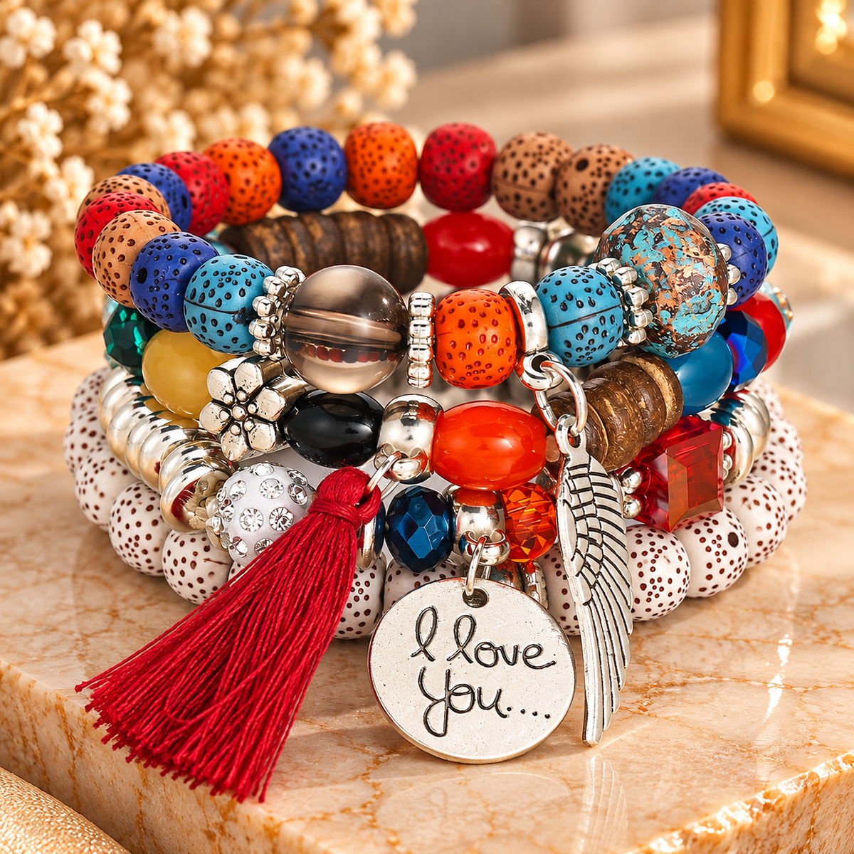 Blush Bohemian Charm Bracelet