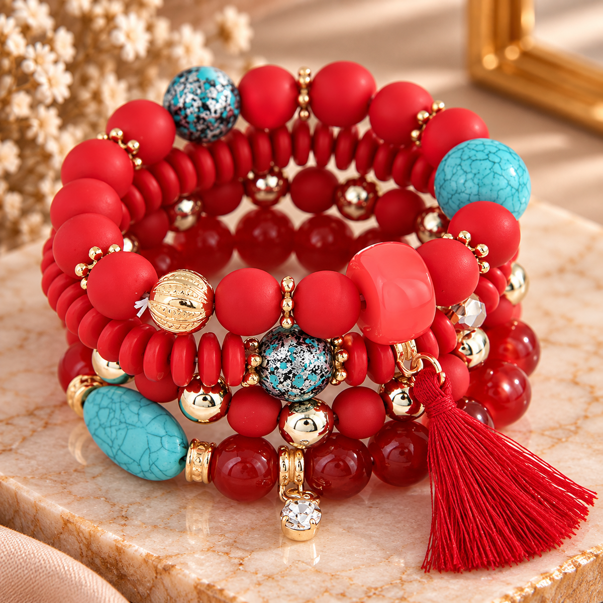 Blush Bohemian Charm Bracelet