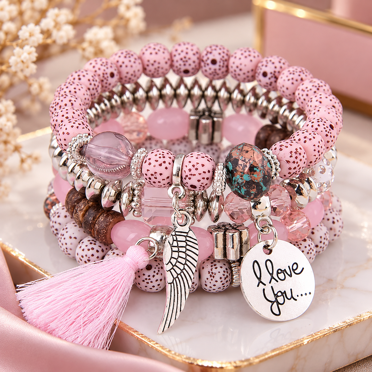 Blush Bohemian Charm Bracelet