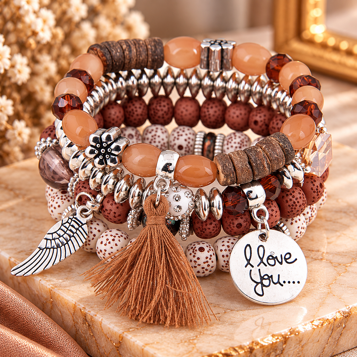 Blush Bohemian Charm Bracelet