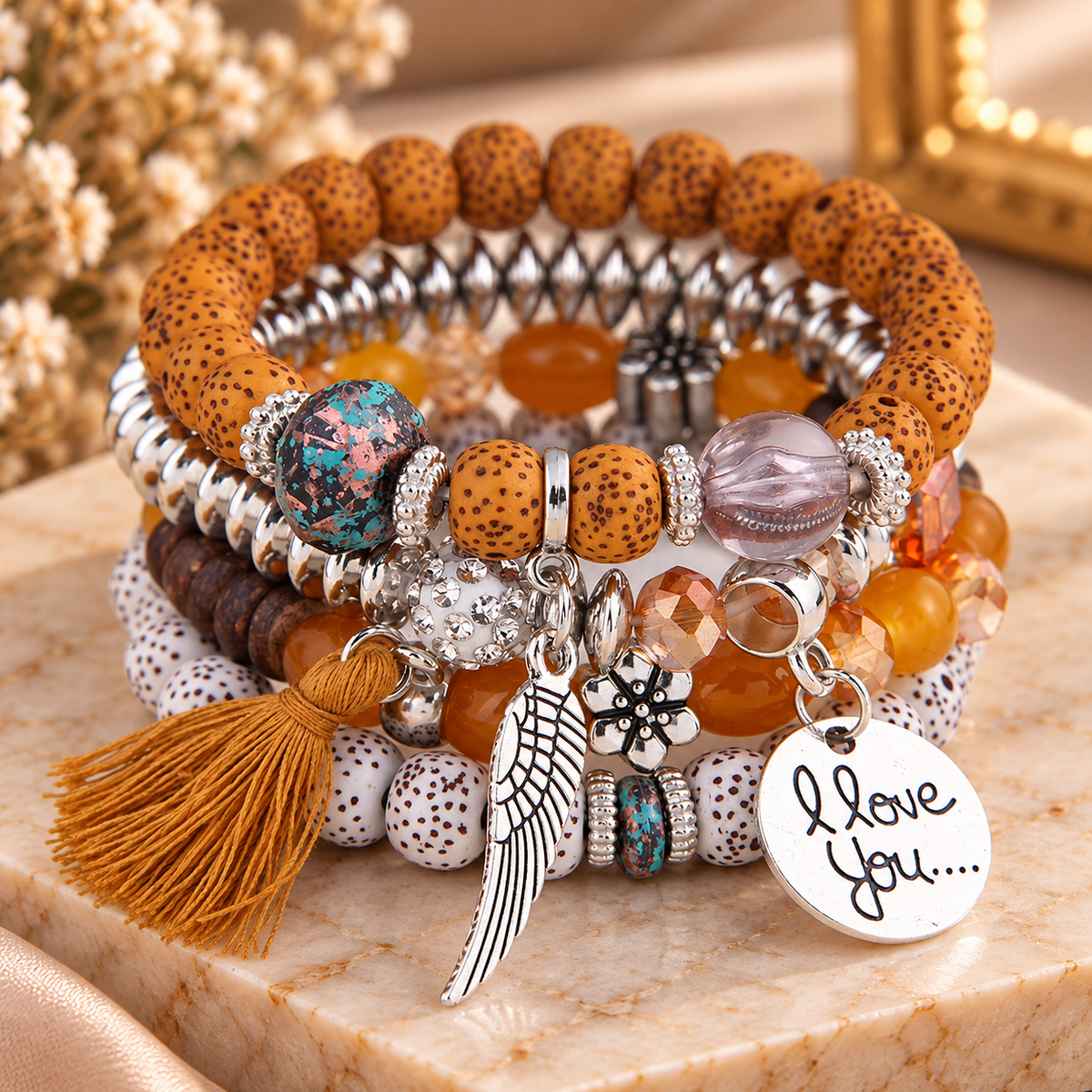 Blush Bohemian Charm Bracelet