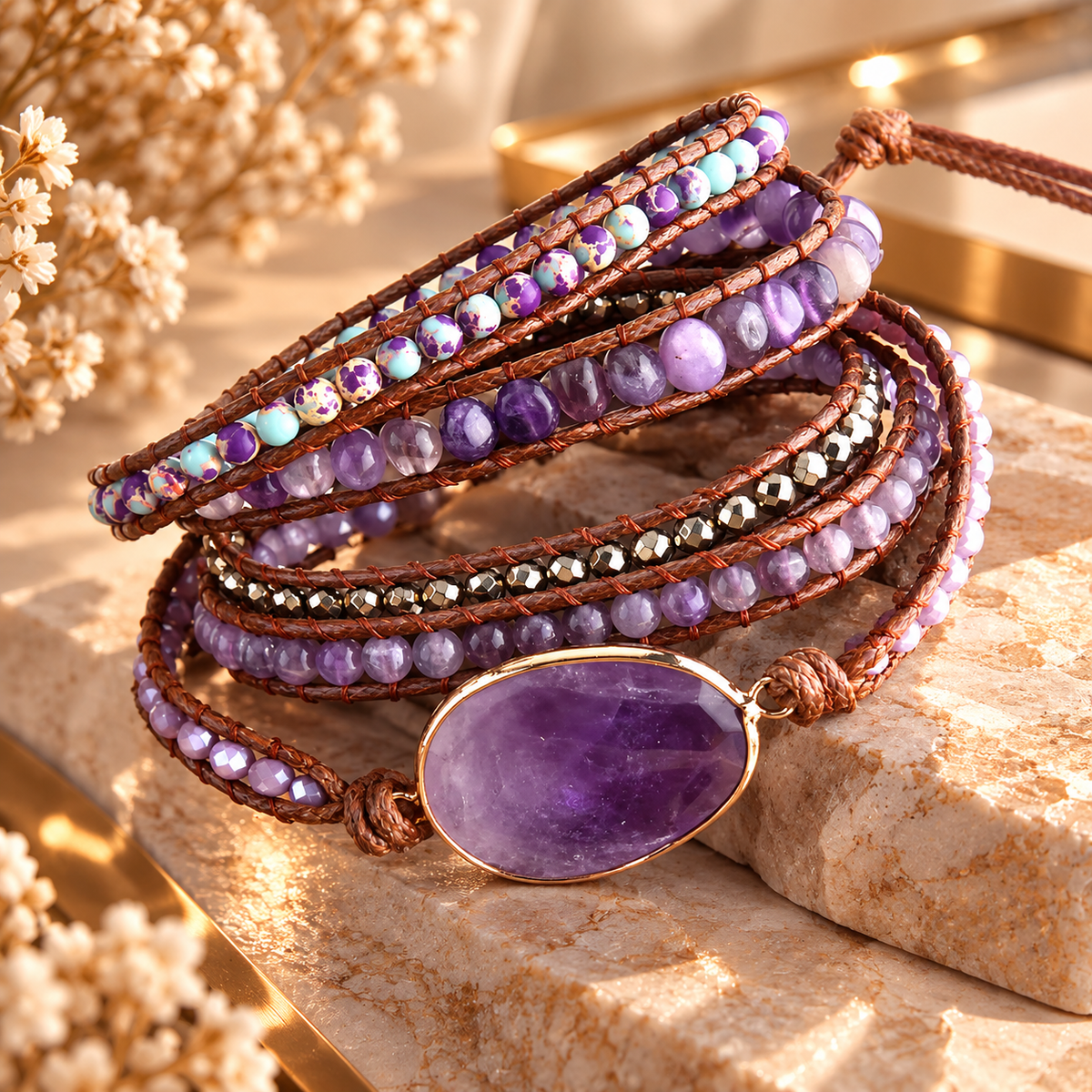 Midnight Stone Wrap Bracelet