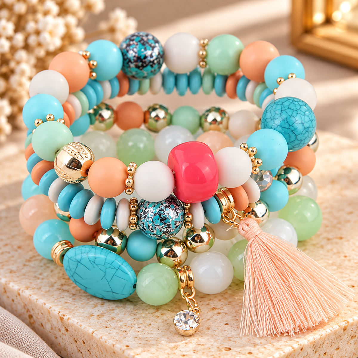 Blush Bohemian Charm Bracelet