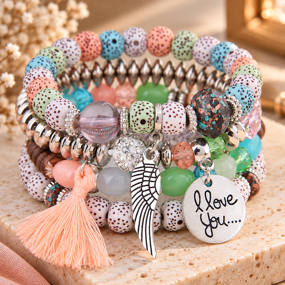 Blush Bohemian Charm Bracelet