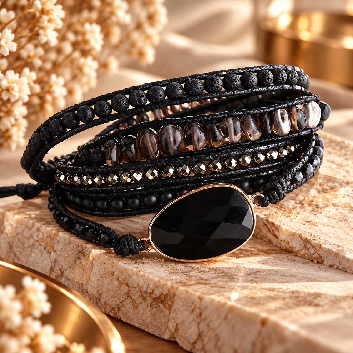 Midnight Stone Wrap Bracelet