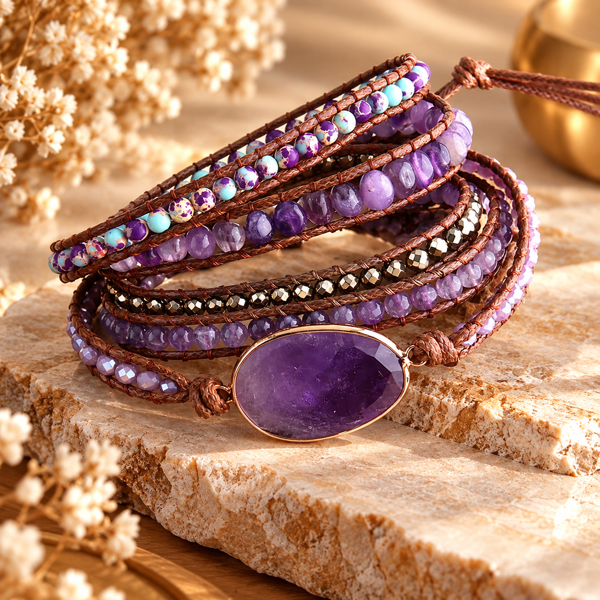 Midnight Stone Wrap Bracelet