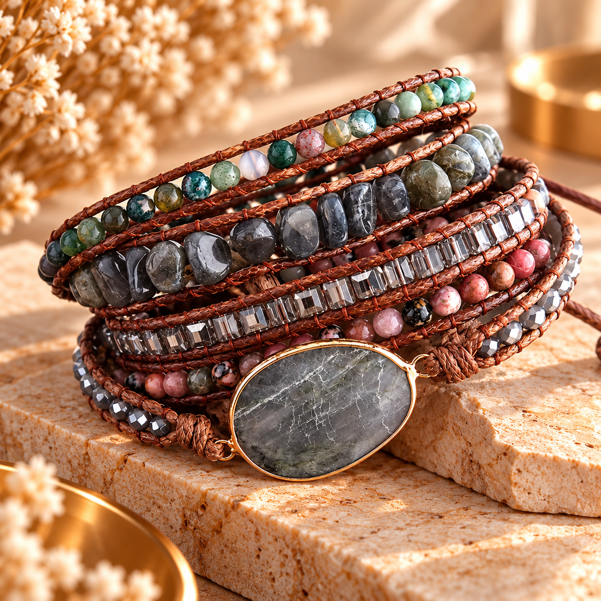 Midnight Stone Wrap Bracelet